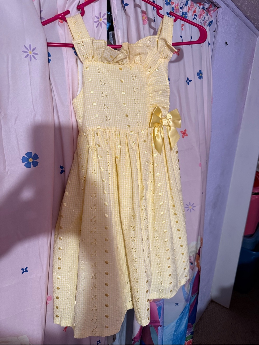 Bonnie Jean Pale Yellow Eyelet Dress with Satin Side Bow
